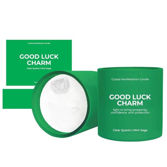 Jill & Ally Good Luck Charm Crystal Manifestation Candle - Mint Sage - Picture 1 of 7